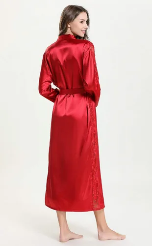 Vista 3 de Aivtalk Conjunto de 2 piezas de camisones y bata de satén para mujer, vestido sexy de seda