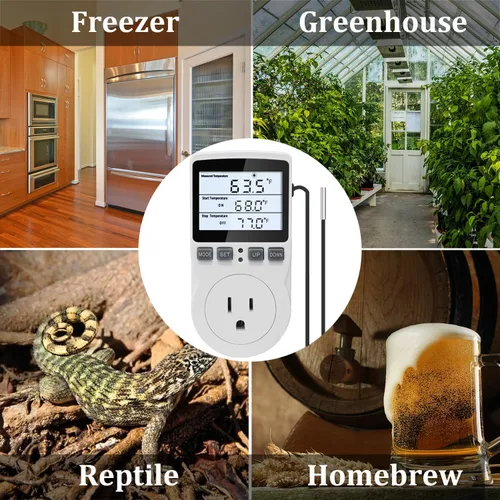 Vista 8 de KETOTEK Termostato de enchufe controlador de temperatura digital con retroiluminación LCD 120V, enchufe de control de temperatura de calefacción
