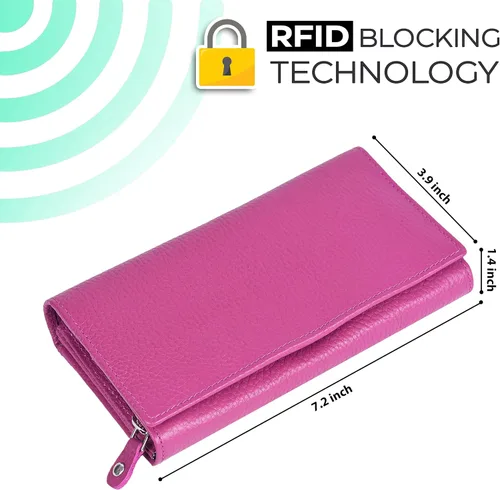 Vista 4 de NeoMonte Billeteras de cuero para mujer - Cartera de bloqueo RFID con 10 ranuras para tarjetas de crédito (fucsia)