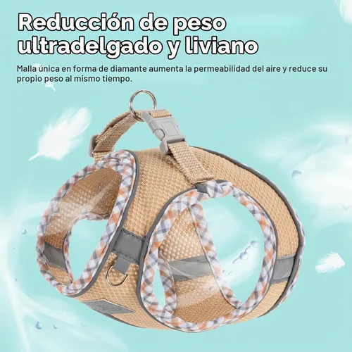 Vista 4 de Juego de Arnés y Correa para Perro - Arnés Sin Tirones Suave y Transpirable para Perros Pequeños, Chaleco Reflectante Ajustable Step-in para Caqui