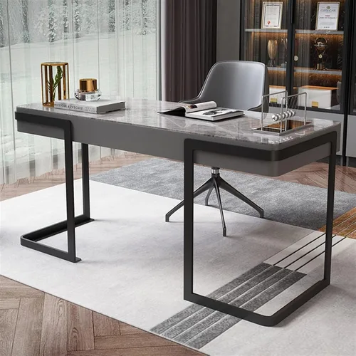 Vista 5 de TOMYEUS Study Computer Desk Light Luxury Minimalist Bright Slate Desk Workstation Modern Simple Desk PC Laptop Desk Study Writing Desk with Black