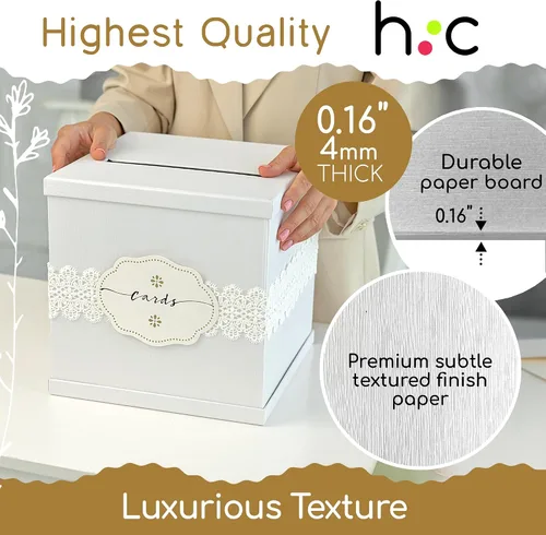 Vista 8 de Caja para tarjetas de boda blanca grande de 10 pulgadas con ranura, elegante caja de regalo para fiestas, graduaciones, cumpleaños, quinceañeras