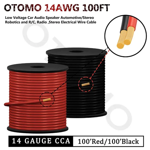Vista 5 de OTOMO 2 rollos de cable primario automotriz de calibre 14 CCA de 100 pies, conductor único SAE J1128, carrete de remolque de cable eléctrico