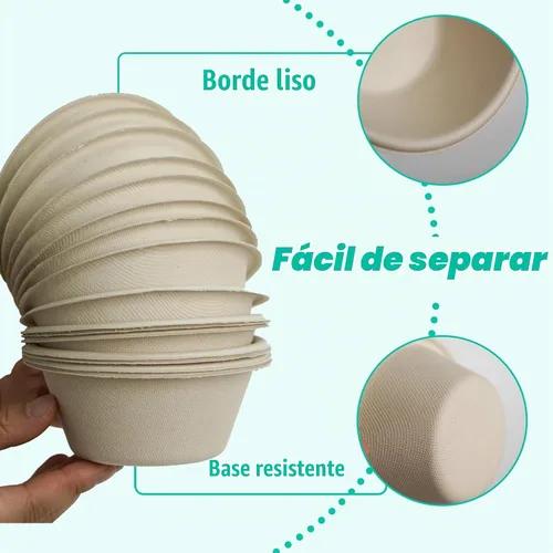 Vista 5 de JINVOGREEN 200 Unidades cuencos de papel de 8 onzas, pequeños cuencos desechables compostables, cuenco de bagazo de caña de azúcar biodegradable