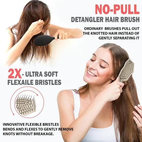 Vista 2 de Fiora Naturals Cepillo desenredante para el cabello, 100% cepillo desenredante biológico con cerdas ultrasuaves, se desliza a través de los enredos