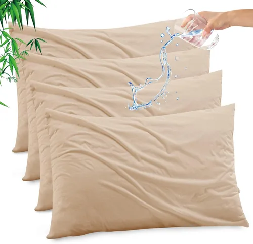 Vista 38 de Funda de almohada impermeable de bambú y rayón de Gogreen, funda de almohada transpirable, protector de almohada refrescante con cremallera, funda