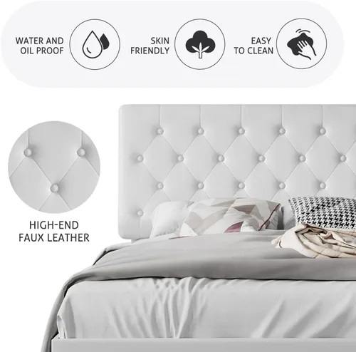 Vista 5 de SHA CERLIN Base de cama tamaño completo con cabecera capitoné con botones, base de colchón tapizada en cuero sintético, base de cama de plataforma
