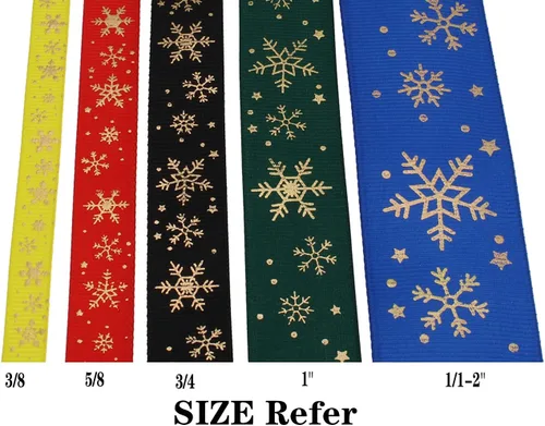 Vista 4 de Cinta de grogrén de copo de nieve con impresión dorada de 25 yardas cada rollo, borde tejido 100% poliéster (3/8 pulgadas, beige)