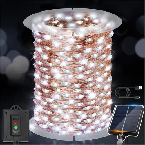 Vista 19 de KNONEW Guirnalda de luces de Navidad para exteriores de 100 pies, 300 luces LED para exteriores, impermeable, 8 modos, decoración para bodas Blanco