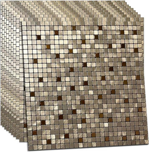 Vista 8 de XUANINY 10 piezas para despegar y pegar para cocina, panel de calcomanías de pared 3D de aluminio, azulejos de mosaico de metal autoadhesivo