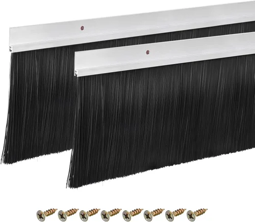 Vista 30 de uxcell 2 piezas barredor de cepillo inferior para puerta forma H base de aleación de aluminio con cepillo de nailon de 0.4 pulgadas para hogar