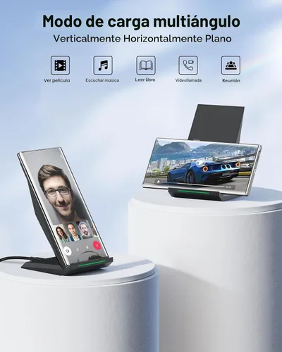 Vista 5 de NANAMI Cargador inalámbrico rápido con cargador de teléfono USB, soporte de carga certificado Qi con adaptador QC3.0 7.5W compatible con iPhone