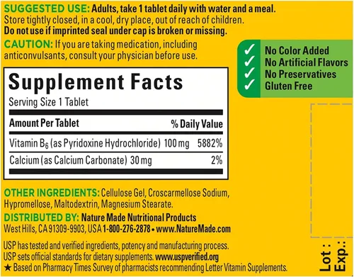 Vista 5 de Nature Made Vitamina B-6 100 mg comprimidos 100 ea (paquete de 4)