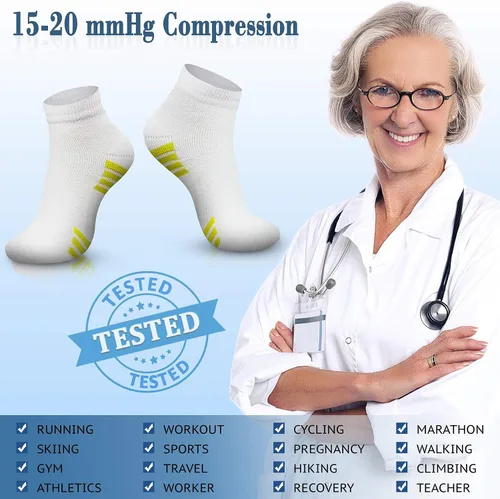 Vista 5 de CHARMKING Calcetines de compresión para mujeres y hombres, circulación de 15 a 20 mmHg, lo mejor para atletismo, correr, ciclismo, enfermera, uso