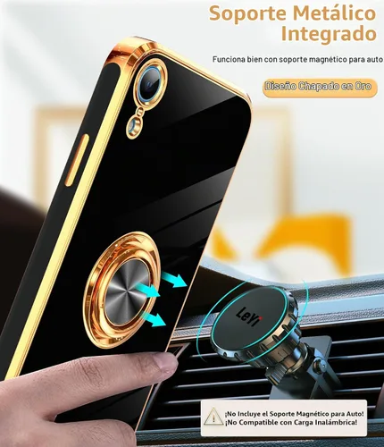 Vista 5 de LeYi Funda para iPhone XR: con Protector de Pantalla de Vidrio Templado [Paquete de 2] Soporte de Anillo Giratorio de 360°, Soporte Magnético