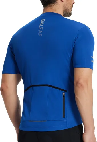 Vista 2 de BALEAF Camiseta de ciclismo para hombre, manga corta, camisetas de ciclismo de bicicleta, camiseta con cremallera completa, 3+1 bolsillos, UPF50+