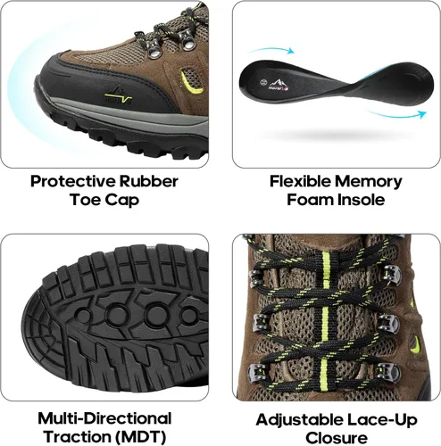 Vista 3 de NORTIV 8 Zapatos de senderismo impermeables para hombre, zapatos de senderismo de cuero para exteriores, senderismo, camping, caminata