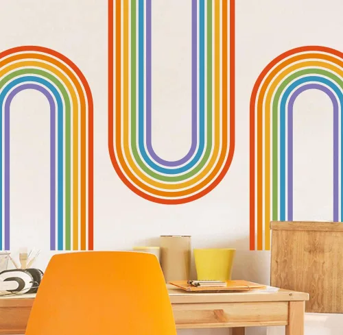 Vista 2 de Adhesivo decorativo de vinilo con diseño de rayas retro clásicas, multicolor, vertical e invertido, 20 x 32 pulgadas, diseño de arco iris