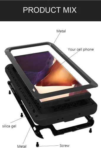 Vista 4 de LOVE MEI Funda para Samsung Galaxy Note 20 Ultra, resistente al aire libre, a prueba de golpes, a prueba de polvo, híbrida, de aluminio, resistente
