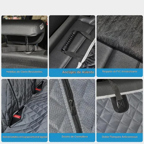 Vista 4 de ANOSOSPECIAL Funda de asiento de coche para perros en gris para el asiento trasero, piel antiadherente, apta para mascotas e impermeable - Protector
