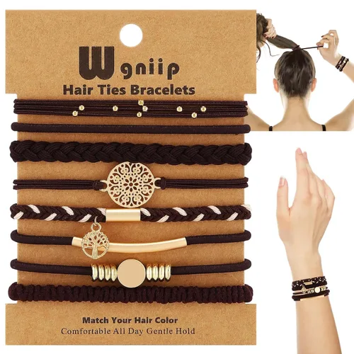 Vista 9 de 20 lazos de pelo boho en 5 estilos, 10 colores - Lindas pulseras para cabello delgado y grueso, elásticos sin daños