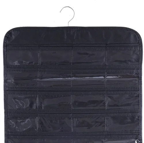 Vista 9 de Cemueo Organizador de joyas colgante, bolsa de almacenamiento de cadena de joyería de doble cara con 80 bolsillos, 2 capas de tela, organizador