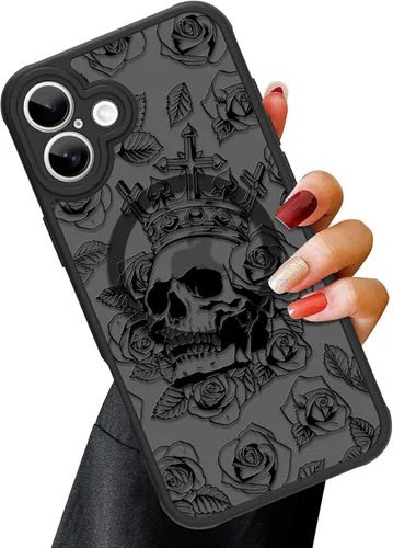Vista 84 de OOK Funda magnética para iPhone 13 Pro Max [compatible con MagSafe] Funda delgada translúcida mate con flor silvestre negra, protección para lente