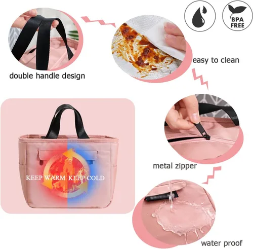 Vista 3 de Bolsa de almuerzo para adultos, bolsa térmica con aislamiento, bolsas de almuerzo reutilizables para mujeres/hombres para oficina, trabajo, picnic