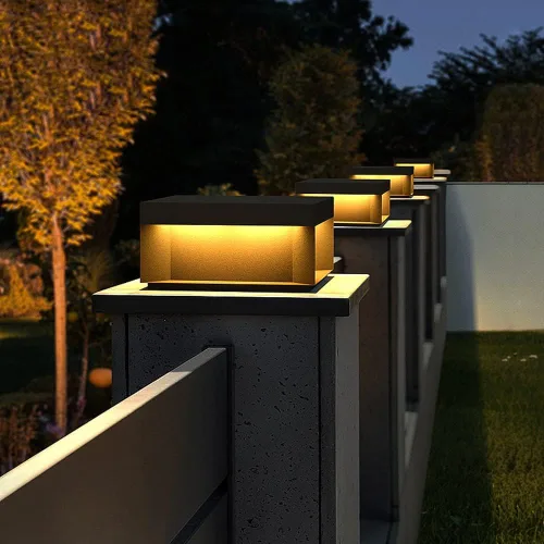Vista 2 de Lámparas de pilar negras – Luces de poste cuadradas de 11.81 pulgadas para exteriores, modernas lámparas de mesa de poste de patio, luces LED