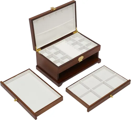 Vista 6 de Wooden Jewelry Box for Women 3-Tier Jewelry Organizer Box Dark Brown
