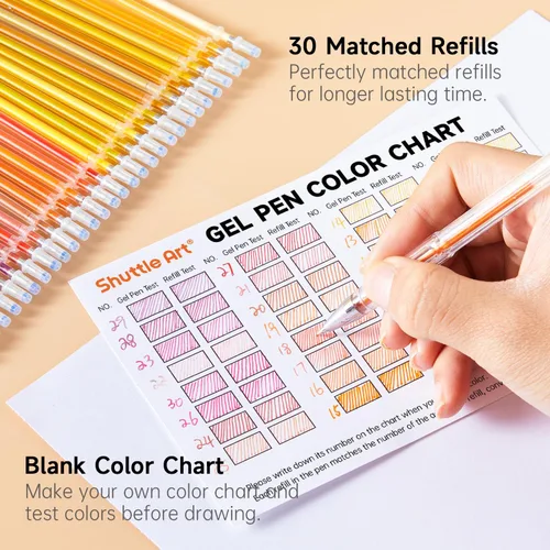 Vista 4 de Shuttle Art Paquete de 60 bolígrafos de gel de tono rojo amarillo, 30 bolígrafos de gel rojo, naranja, amarillo, con 30 recambios para adultos