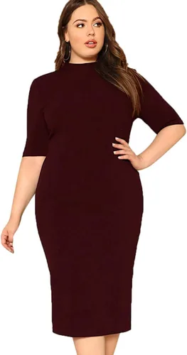 Vista 6 de Floerns Vestido midi ajustado de manga corta con cuello alto falso para mujer