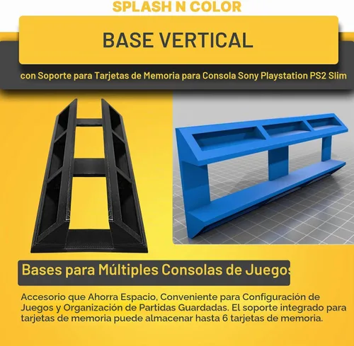 Vista 7 de Base vertical con soporte para tarjeta de memoria compatible con consola delgada Sony PlayStation PS2 – Ahorro de espacio, accesorio conveniente