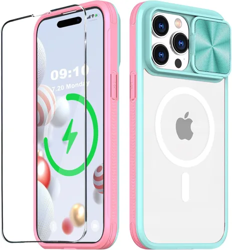 Vista 22 de Funda MagSafe transparente de titanio compatible con iPhone 15 Pro con cubierta deslizante para cámara, imanes fuertes, antiamarilleo, a prueba