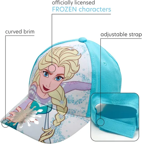 Vista 2 de Disney Gorra de béisbol Frozen para niñas, diseño de princesa Elsa y Anna con ala curvada (2T-7), Morado