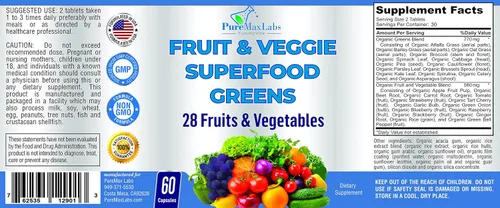 Vista 5 de Verdes superalimentos de frutas y verduras - 28 frutas y verduras con alfalfa, hierba de cebada, espirulina, raíz de remolacha, cereza ácida