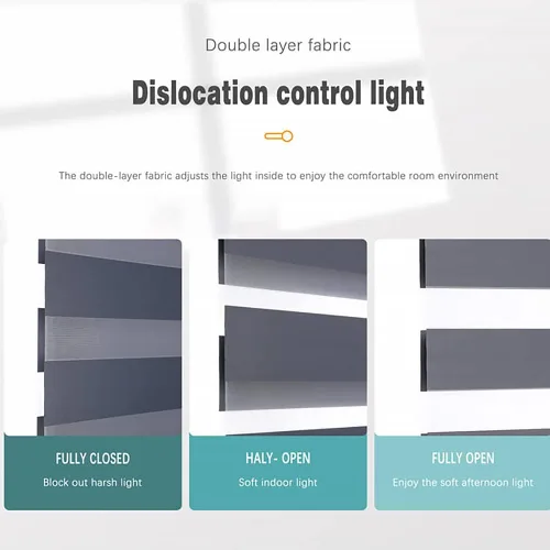 Vista 2 de Persianas motorizadas de cebra para ventanas, control remoto personalizado, persianas inteligentes de doble capa con control de luz de privacidad