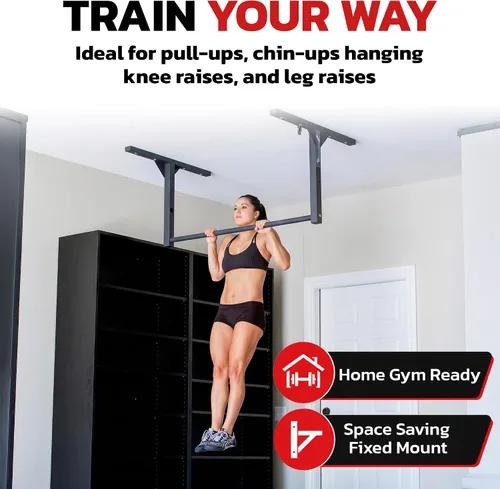 Vista 9 de Stud Bar Barra de dominadas resistente para montaje en techo o pared, calidad de gimnasio, capacidad de 600 libras, tamaño estándar para techos de 9