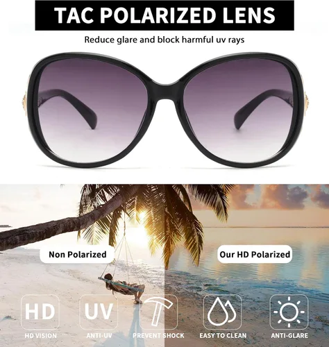 Vista 2 de JM Polarized Sunglasses, Womens Trendy Oversized Big Large Driving Sun Glasses, Sensitive Eyes UV Protection Sunnies