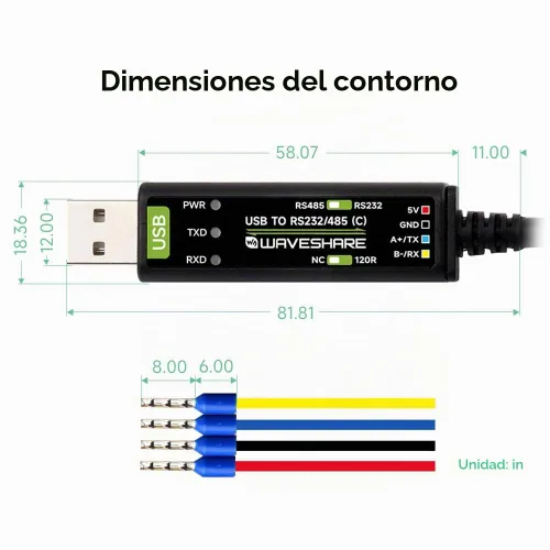 Vista 7 de Wavesahre - Cable USB a serie RS232/485, chip FT232RNL original, compatible con Mac, Linux, Android, Win11/10/8.1/8/7, indicadores de alimentación