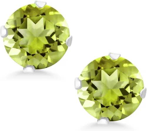 Vista 3 de Aretes de plata de ley con piedras preciosa de peridoto verde de 1 quilates y 1/4", para mujer