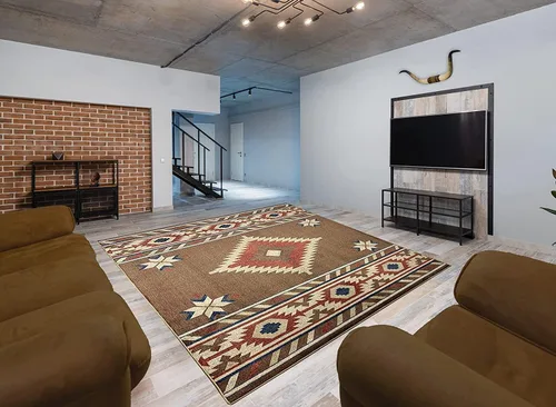 Vista 35 de Nevita Collection Southwestern Native American Design Area Alfombra geométrica (azul, 5'3" redondo)