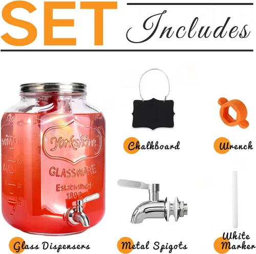 Vista 7 de Dispensador de bebidas de vidrio de 2 galones para fiestas, dispensador de bebidas, dispensador de limonada con espita de acero inoxidable 304, a