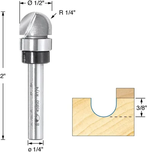 Vista 2 de Amana Tool - Caja de núcleo con punta de carburo 45950 1/4 de radio x 1/2 de diámetro x 3/8 x 1/4" con vástago