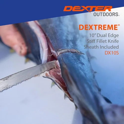 Vista 7 de Dexter Outdoors Dextreme Cuchillo de filete rígido de 10 pulgadas de doble filo Incluye funda