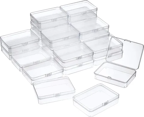 Vista 17 de 24 paquetes de recipientes pequeños de plástico transparente para almacenamiento de cuentas con tapa con bisagras para almacenamiento de objetos