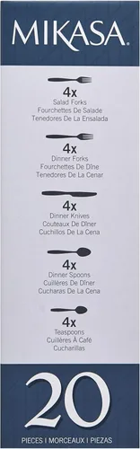 Vista 12 de Mikasa, servicio de cubiertos Delano para 4, juego de 20 piezas, juego de cubiertos de acero inoxidable 18/0