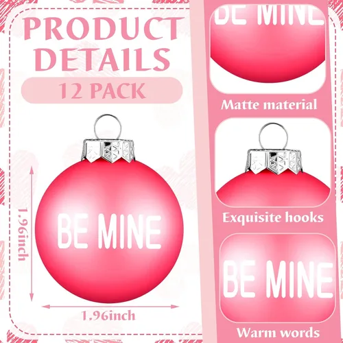 Vista 5 de DoubleFill 12 adornos de bolas para el día de San Valentín para árbol, de 1.96 pulgadas, decoraciones colgantes de San Valentín, bolas de plástico