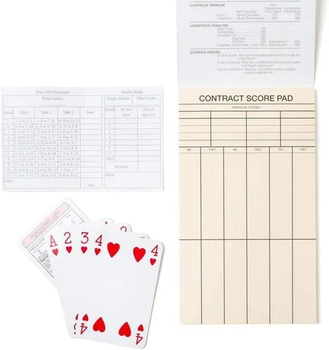 Vista 3 de Caspari Juegos de regalo Breton Stripe Bridge - 2 mazos de cartas y 2 blocs de puntuación