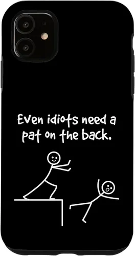 Vista 8 de Even Idiots Need A Pat On The Back Funny Stick Man Joke - Funda de regalo para iPhone 17